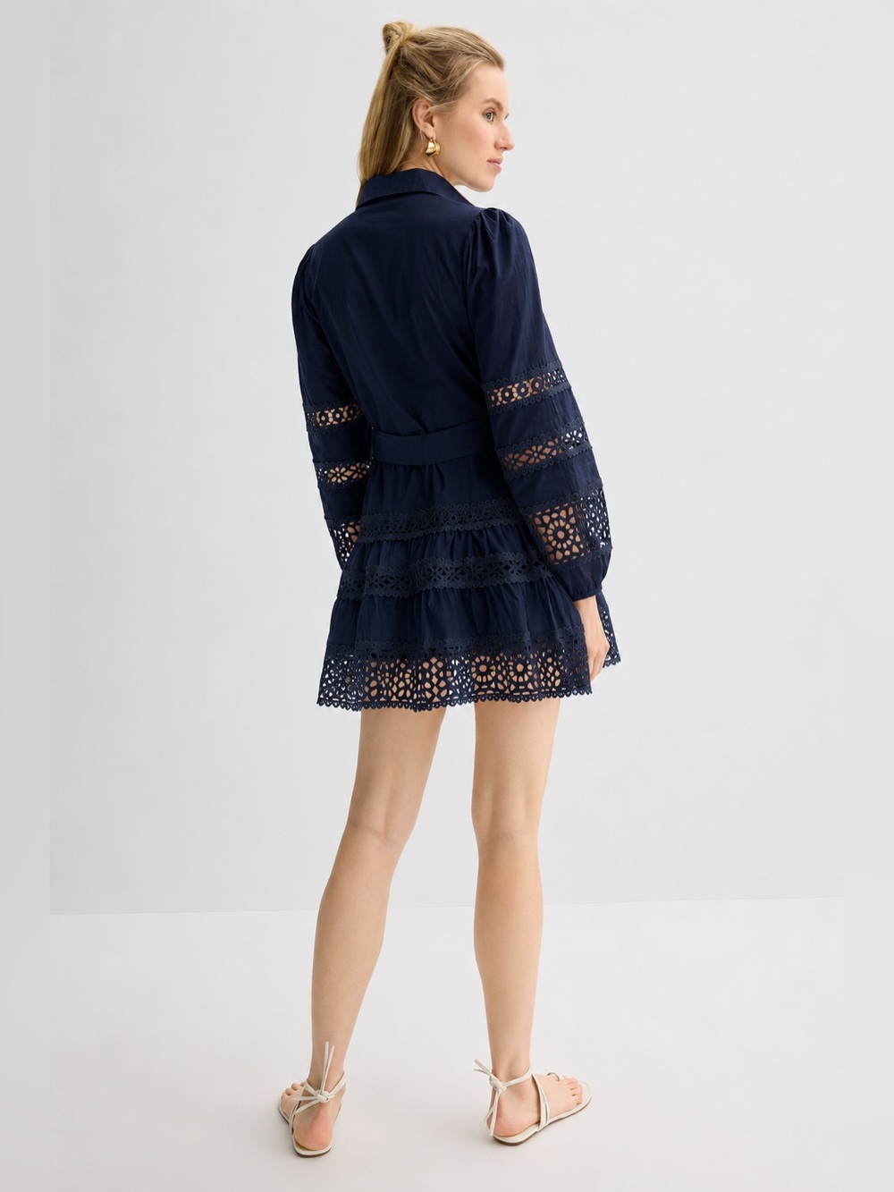 Layered With Love Aubrey Mini Shirt Dress Navy Cotton Size M NWOT - Picture 2 of 6